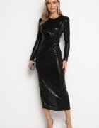 allyson Rochie Neagră Metalică Maxi cu Drapaje Decorative Virelia