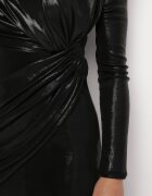 allyson Rochie Neagră Metalică Maxi cu Drapaje Decorative Virelia