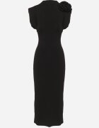 allyson Rochie Neagră Midi Croită cu Broșă Decorativă în formă de Floare Agnolia