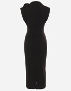 allyson Rochie Neagră Midi Croită cu Broșă Decorativă în formă de Floare Agnolia