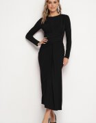 allyson Rochie Neagră Mulată cu Mânecă Lungă Drapaj și Trenă Senallia