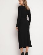 allyson Rochie Neagră Mulată cu Mânecă Lungă Drapaj și Trenă Senallia