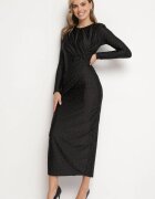 allyson Rochie Neagră Mulată Decorată cu Zirconii și cu încrețituri Grelila