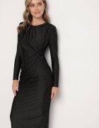 allyson Rochie Neagră Mulată Decorată cu Zirconii și cu încrețituri Grelila
