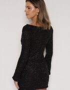 allyson Rochie Neagră Texturată cu croială mulată și decolteu tip drapaj Silwedina