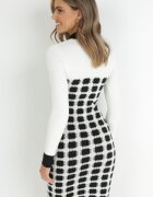 allyson Rochie Pulover Negru-Alb Cambrată cu Nasturi Idlali