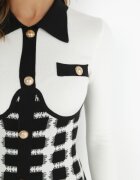 allyson Rochie Pulover Negru-Alb Cambrată cu Nasturi Idlali