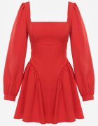 allyson Rochie Roșie Cloș cu top tip corset și curea din material la spate Enadil