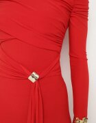 allyson Rochie Roșie Mulată cu Drapaj Decorativ Trenă și Despicătură Alutria