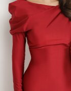 allyson Rochie Roșie Mulată cu Șliț și Decolteu Asimetric Ravielis