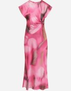 allyson Rochie Roz Cloș cu Print Abstract cu Drapaj Decorativ Tillanara
