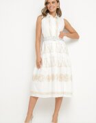 allyson Rochie tip cămașă Albă cu Broderie Decorativă și Curea Mallivena