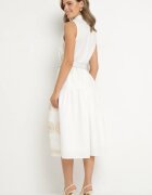 allyson Rochie tip cămașă Albă cu Broderie Decorativă și Curea Mallivena