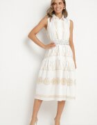 allyson Rochie tip cămașă Albă cu Broderie Decorativă și Curea Mallivena