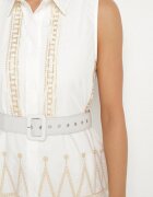 allyson Rochie tip cămașă Albă cu Broderie Decorativă și Curea Mallivena