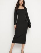 allyson Rochie tip creion Neagră Elegantă cu Cordon și Imitație Buzunare Tillirisa