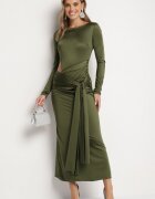 allyson Rochie Verde de cocktail Decorată cu legătură și decolteu Vamizola