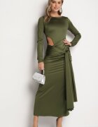 allyson Rochie Verde de cocktail Decorată cu legătură și decolteu Vamizola