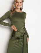 allyson Rochie Verde de cocktail Decorată cu legătură și decolteu Vamizola