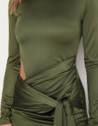 allyson Rochie Verde de cocktail Decorată cu legătură și decolteu Vamizola