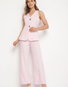 allyson Set Costum Roz Vestă cu nasturi decorativi și Pantaloni Filuenna