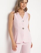 allyson Set Costum Roz Vestă cu nasturi decorativi și Pantaloni Filuenna
