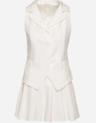 allyson Set De Costum Alb Vestă și Fustă Plisată Ivelkio