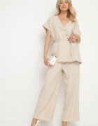 allyson Set de costum Bej Sacou cu curea și Pantaloni largi Milsedi