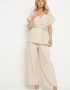 allyson Set de costum Bej Sacou cu curea și Pantaloni largi Milsedi