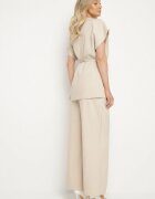 allyson Set de costum Bej Sacou cu curea și Pantaloni largi Milsedi