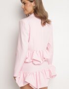allyson Set De Costum Roz Decorat Cu Volane Sacou și Fustă-Pantaloni scurți Voelia
