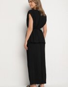 allyson Set Negru Plisat Bluză cu Cordon și Pantaloni Largi Gialla