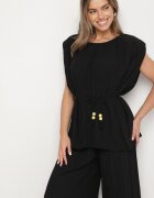 allyson Set Negru Plisat Bluză cu Cordon și Pantaloni Largi Gialla
