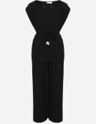allyson Set Negru Plisat Bluză cu Cordon și Pantaloni Largi Gialla