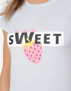 alnwick Bluză de bumbac albastru deschis cu imprimeu și text Vemassa