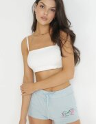 alnwick Pantaloni scurți sport albaștri din bumbac cu elastic în talie și imprimeu decorativ Rosaelia