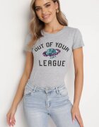 alnwick Tricou Gri Din Bumbac Cu Imprimeu Decorativ Cu Paiete Și Inscripții Olumi