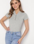 alnwick Tricou Gri din bumbac cu nasturi metalici Cariena