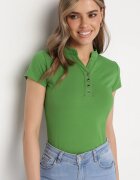 alnwick Tricou Verde din Bumbac cu nasturi metalici Cariena