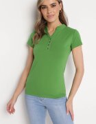 alnwick Tricou Verde din Bumbac cu nasturi metalici Cariena