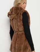 alnwick Vestă Maro din Blană cu Glugă cu Buzunare și Curea Legată Jackilie