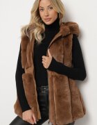 alnwick Vestă Maro din Blană cu Glugă cu Buzunare și Curea Legată Jackilie