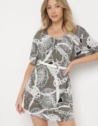 ambitionfly Bluză Gri Elastică cu Mânecă Scurtă cu Imprimeu Original și Cataramă Dordria