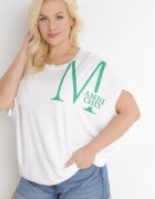 ambitionfly Bluză mai lungă albă cu Mâneci Scurte și Imprimeu Decorativ din Viscoză Bailia