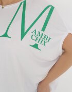 ambitionfly Bluză mai lungă albă cu Mâneci Scurte și Imprimeu Decorativ din Viscoză Bailia