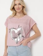 ambitionfly Bluză Roz din in Decorată cu model ajurat și imprimeu Sirettama