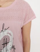 ambitionfly Bluză Roz din in Decorată cu model ajurat și imprimeu Sirettama