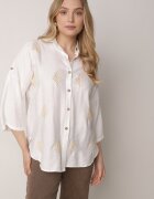 ambitionfly Cămașă Albă Boho din Viscoză cu Spate Mai Lung și Mâneci cu Prindere Delmarene