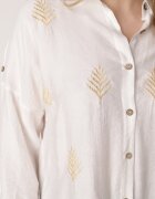 ambitionfly Cămașă Albă Boho din Viscoză cu Spate Mai Lung și Mâneci cu Prindere Delmarene