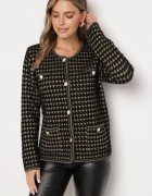 ambitionfly Cardigan Negru cu Model în Stil Tweed cu Nasturi Decorativi Zemitha